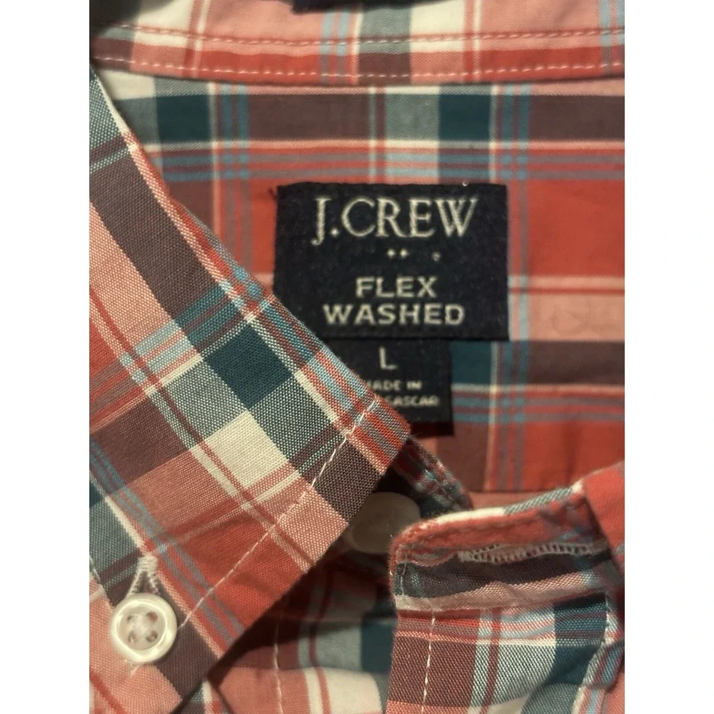 J Crew Oxford Button Up Shirt‎ Large Flex Washed Plaid Long Sleeve Dress Casual